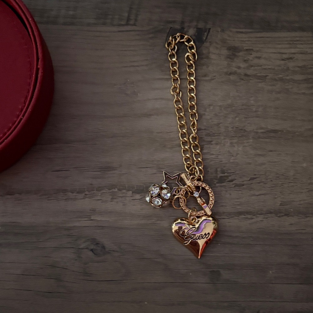 Guess Gold and Silver Heart Charm Necklace